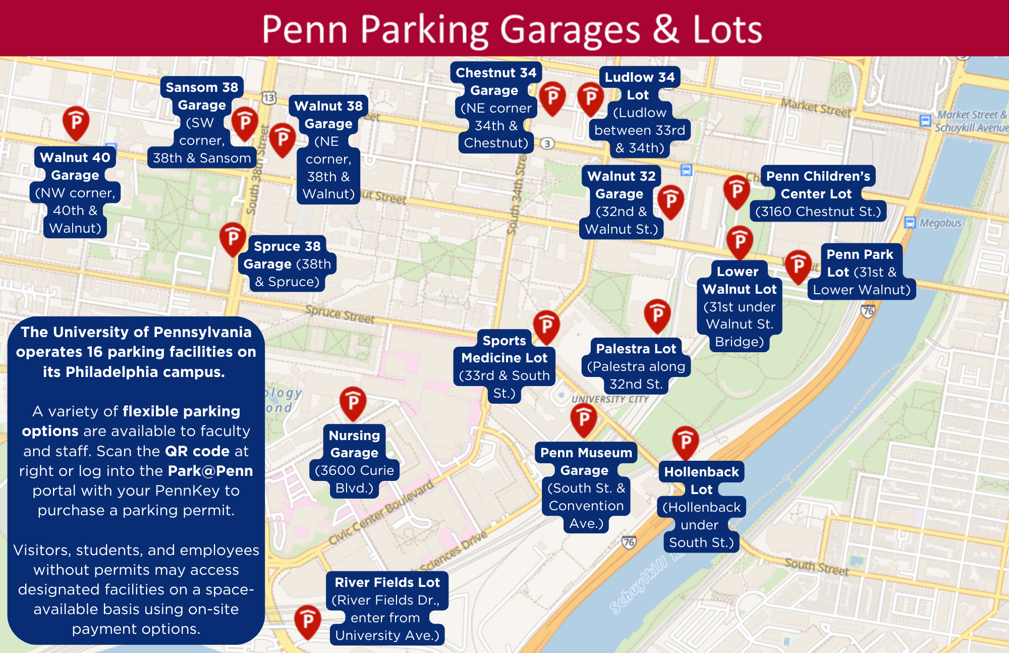 Map of Penn Parking garages and lots